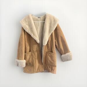 J Percy By Marvin Richards Suede Leather Faux Fur Lined Hoodie Coat Size S/M****